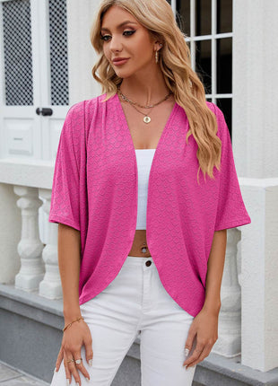 Eyelet Open Front Half Sleeve Cardigan - MimiStylez