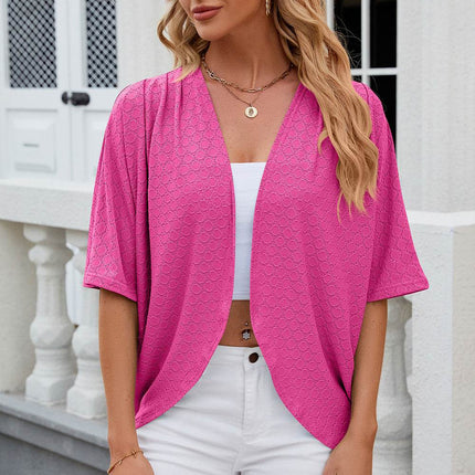 Eyelet Open Front Half Sleeve Cardigan - MimiStylez
