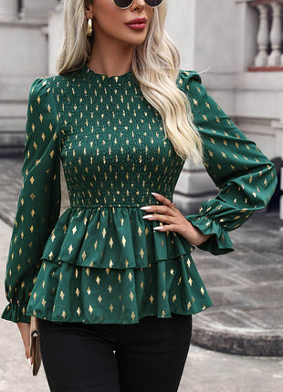 Smocked Flounce Sleeve Layered Blouse - MimiStylez