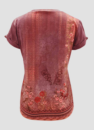 Printed Round Neck Short Sleeve T-Shirt - MimiStylez
