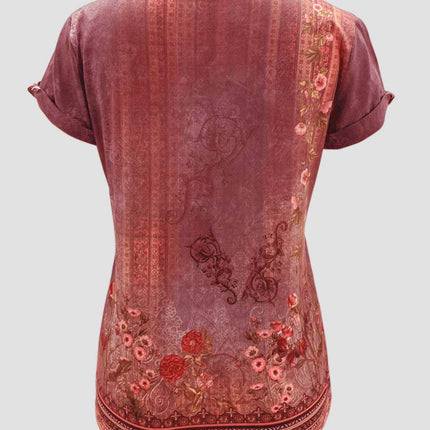 Printed Round Neck Short Sleeve T-Shirt - MimiStylez