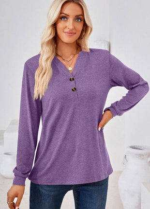 Notched Long Sleeve T-Shirt - MimiStylez