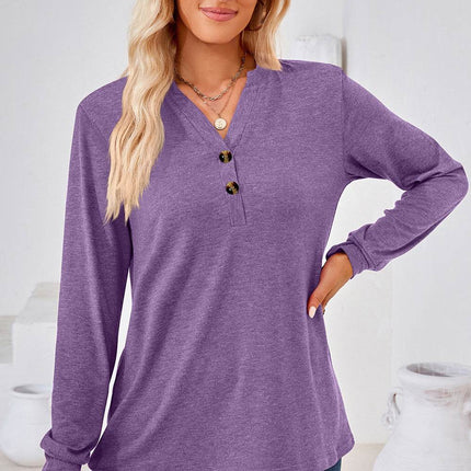 Notched Long Sleeve T-Shirt - MimiStylez