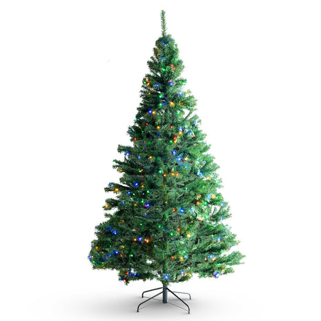 7.5FT Pre Lit Christmas Tree With 550 Multi-Color LED Lights, 1346 Branch Tips, Metal Base