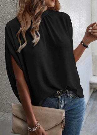 Tie Back Slit Half Sleeve Blouse - MimiStylez