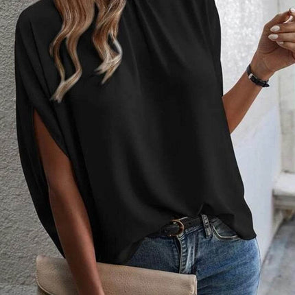 Tie Back Slit Half Sleeve Blouse - MimiStylez