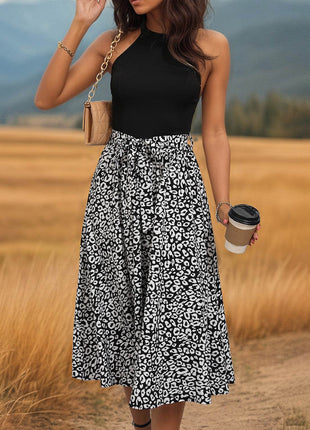 Leopard Halter Neck Midi Dress - MimiStylez