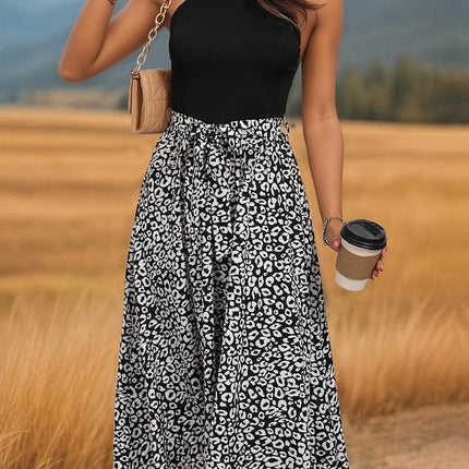 Leopard Halter Neck Midi Dress - MimiStylez