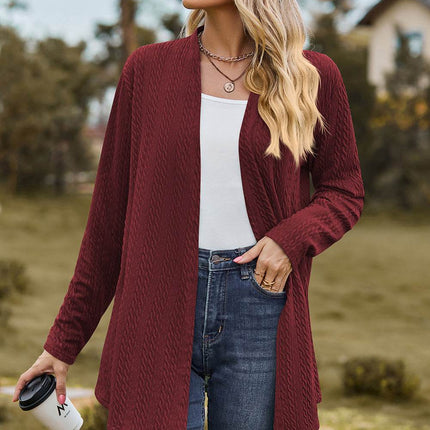 Textured Open Front Long Sleeve Cardigan - MimiStylez