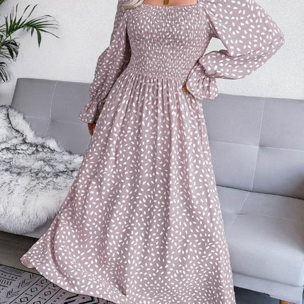 Smocked Square Neck Flounce Sleeve Dress - MimiStylez