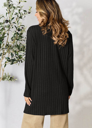 Basic Bae Full Size Ribbed Open Front Cardigan with Pockets - MimiStylez