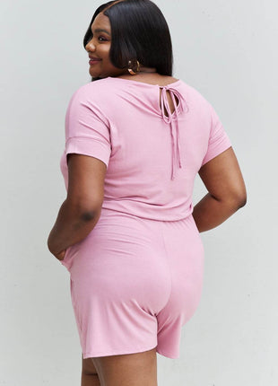 Zenana Chilled Out Full Size Short Sleeve Romper in Light Carnation Pink - MimiStylez
