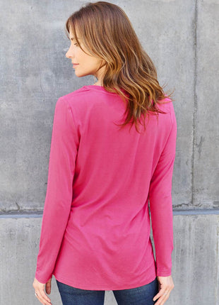 Basic Bae Full Size V-Neck Long Sleeve Top - MimiStylez