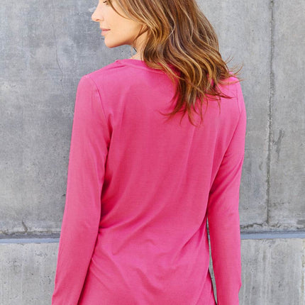 Basic Bae Full Size V-Neck Long Sleeve Top - MimiStylez
