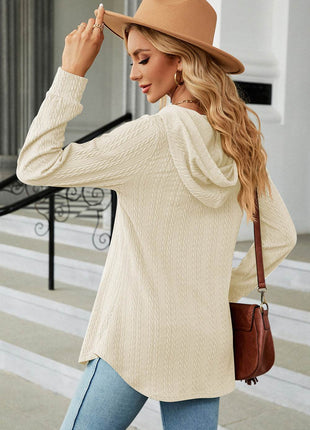 Decorative Button Drawstring Long Sleeve Hoodie - MimiStylez