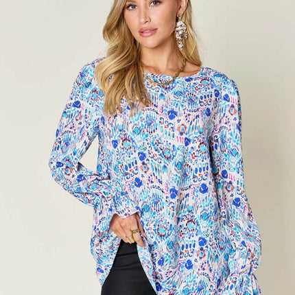Double Take Full Size Printed Flounce Sleeve Blouse - MimiStylez