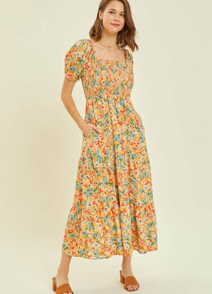 HEYSON Full Size Floral Smocked Tiered Midi Dress - MimiStylez