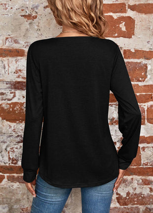 Ruched Square Neck Long Sleeve T-Shirt - MimiStylez
