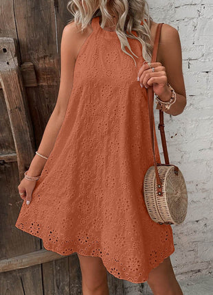 Eyelet Grecian Neck Mini Dress - MimiStylez