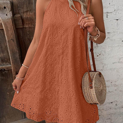 Eyelet Grecian Neck Mini Dress - MimiStylez