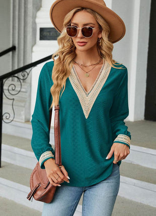 V-Neck Long Sleeve Blouse - MimiStylez