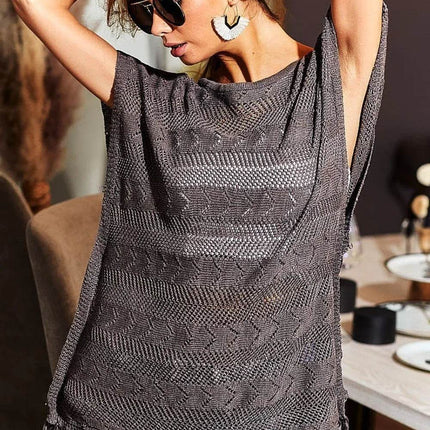 BiBi Fringed Hem Short Sleeve Knit Top - MimiStylez
