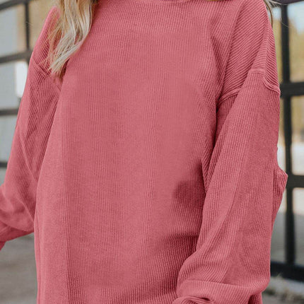 Ribbed Round Neck Drop Shoulder Sweatshirt - MimiStylez