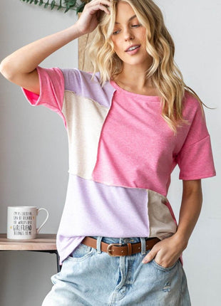 HOPELY Full Size Color Block Exposed Seam T-Shirt - MimiStylez