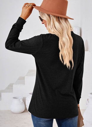 Notched Long Sleeve T-Shirt - MimiStylez