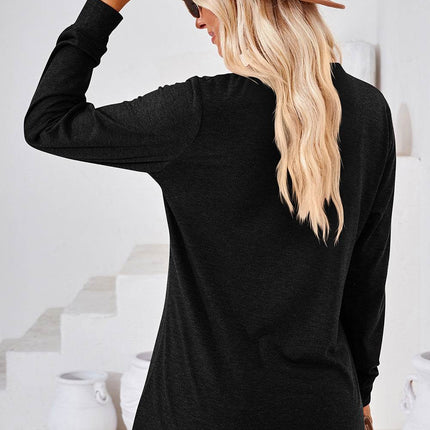 Notched Long Sleeve T-Shirt - MimiStylez