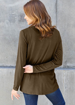 Basic Bae Full Size V-Neck Long Sleeve Top - MimiStylez