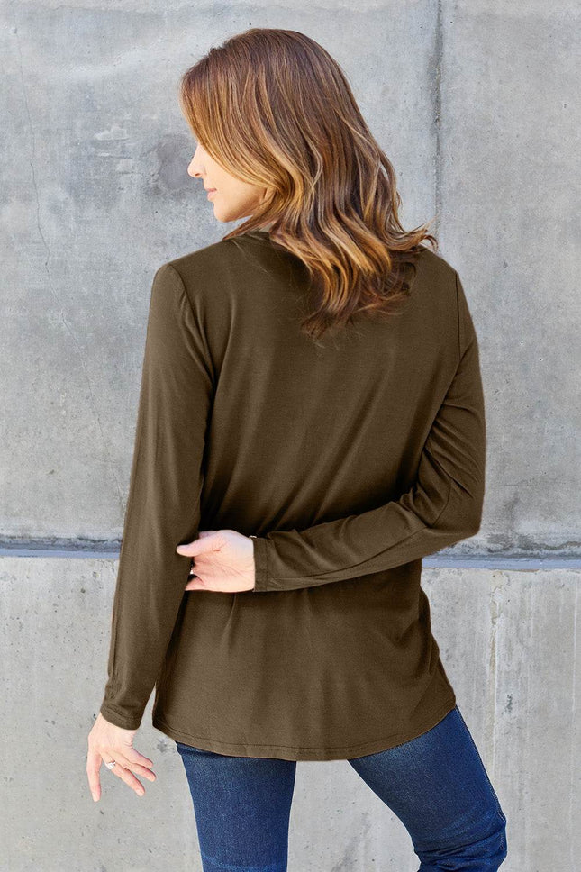 Basic Bae Full Size V-Neck Long Sleeve Top - MimiStylez