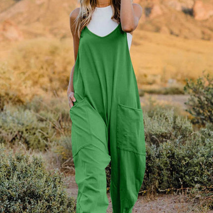 Double Take Full Size V-Neck Sleeveless Jumpsuit with Pockets - MimiStylez