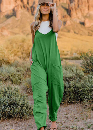 Double Take Full Size V-Neck Sleeveless Jumpsuit with Pockets - MimiStylez