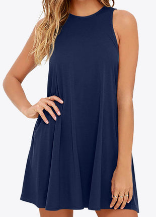 Full Size Round Neck Sleeveless Dress with Pockets - MimiStylez