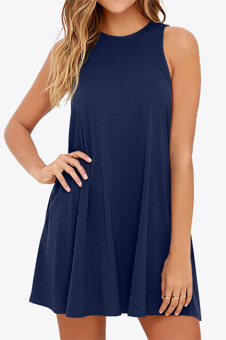 Full Size Round Neck Sleeveless Dress with Pockets - MimiStylez