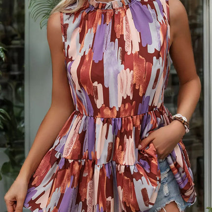 Peplum Mock Neck Sleeveless Blouse - MimiStylez