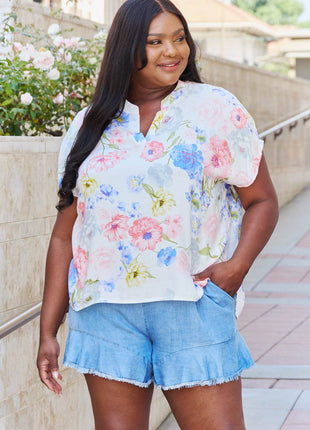 White Birch One And Only Full Size Short Sleeve Floral Print Top - MimiStylez