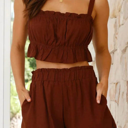Ruffled Square Neck Cami and Shorts Set - MimiStylez