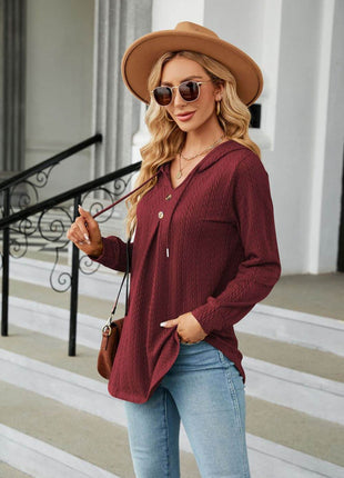 Long Sleeve Hooded Blouse - MimiStylez