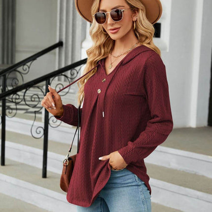 Long Sleeve Hooded Blouse - MimiStylez