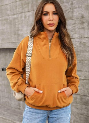 Quarter Zip Dropped Shoulder Sweatshirt - MimiStylez