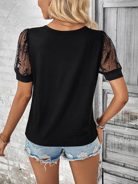 Bow Pattern V-Neck Short Sleeve T-Shirt - MimiStylez