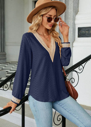 V-Neck Long Sleeve Blouse - MimiStylez