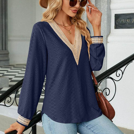 V-Neck Long Sleeve Blouse - MimiStylez