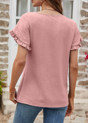 Textured Petal Sleeve Round Neck Tee - MimiStylez