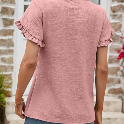 Textured Petal Sleeve Round Neck Tee - MimiStylez