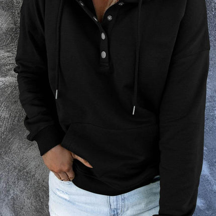 Dropped Shoulder Long Sleeve Hoodie with Pocket - MimiStylez
