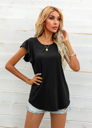 Round Neck Butterfly Sleeve Top - MimiStylez
