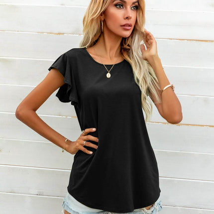 Round Neck Butterfly Sleeve Top - MimiStylez